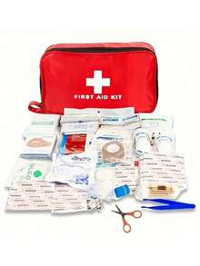 184 piezas Kit de primeros auxilios, suministros médicos de emergencia multiusos portátiles, adecuado para excursiones al aire libre, campamento, etc. - Rojo - Ver 14