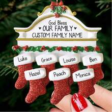 1pc Personalized Christmas Hanging Ornament, Christmas Tree Decoration Pendant, Customized Family Member Name, Gift For Mom, Gift For Grandmother, Gift From Grandchildren To Grandma, Car Hanging Ornament, Holiday Decoration, Family Keepsake Home Decor, 2027 Christmas Room Decoration - Red - View 2