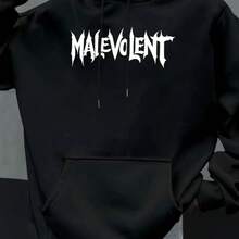 Slogan Graphic Retro Street Style Hooded Sweatshirt For Men - 100% Polyester Soft Breathable Warm Winter Hoodie With Gothic Letter Print (Evil Design), Hip Hop Sportswear, Front Pocket, Long Sleeve Casual Pullover, Suitable For Gym, Outdoor & Casual Gown - Red/Black Contrast Men's Style - Ideal For Fall And Winter Layout, Hoodie - Black - View 1