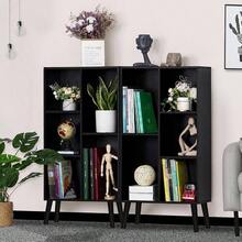 Small Black Narrow Bookshelf, 3 Tier Modern Bookcase With, Bookshelves Wood Storage Shelf, Rustic Book Shelves Cube Organizer, Display Bookcase - Standard - View 5