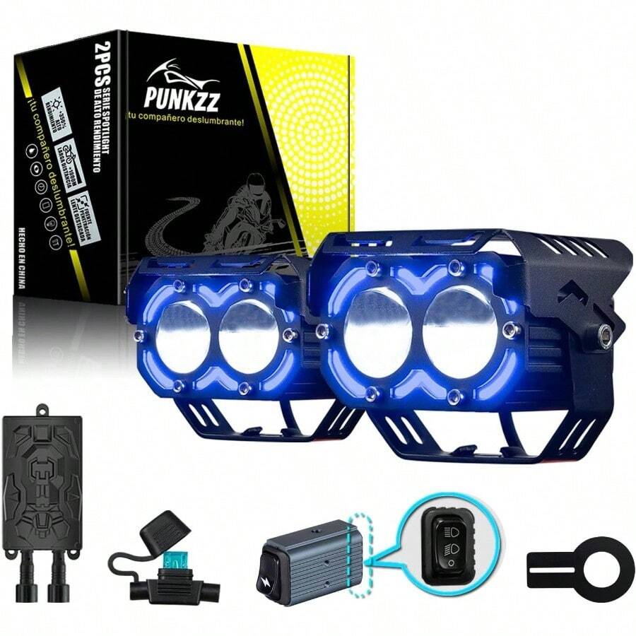 Faros LED Faros Auxiliares para Moto de 62W y 36000lm, luces auxiliares de doble color, 3 modos, Luces Exploradoras para Moto Doble ojos - Azul - Doble ojos - Azul - Ver 1