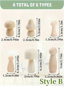 木制蘑菇积木，天然迷你DIY木制蘑菇玩偶，适用于艺术、手工艺、绘画和家居架子上的桌面装饰。