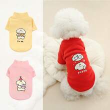 Fleece-Lined Dog Sweatshirt, Cute Cartoon Puppy Design, Warm Base Layer, Reversible Double-Sided Sherpa High Collar Pet Clothing, Autumn/Winter