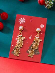 2 buc cercei drăguți cu desene animate, stivuite, cu omuleț de turtă dulce, potriviți pentru femei, ținute de petrecere de Crăciun și cadouri