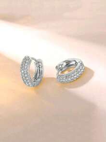 2pcs Cubic Zirconia Pave Earrings, Unisex, Silver Plated, Hip Hop Party Jewelry, Bridal Wedding Holiday Accessories, Gift For Girlfriend Or Couples - 1171 White Gold - View 7