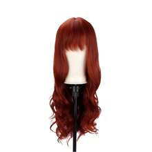 Wavy Hair Wig With Bangs Black Organic Fiber Long 60cm - 酒紅色 - 查看 1