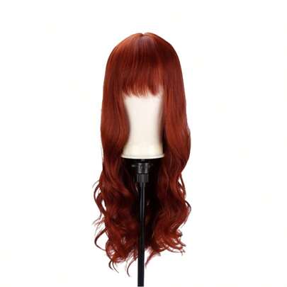 Peruca De Cabelo Ondulado Com Franja De Fibra Orgânica Preta Longa 60cm