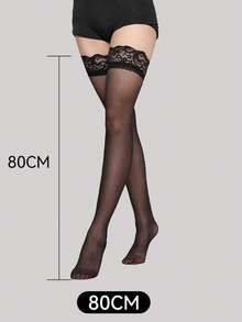 1 Pair Size S-L 30D Sheer Lace Thigh High Stockings With Silicone Nylon Stay Up Pantyhose For Women, Y2k
