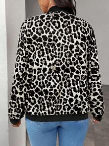 Keke Bloomly New Fashionable Lightweight Comfortable Regular Cardigan Jacket For Plus Size Women, Thin Long Sleeve Zip-Up Casual Leopard Print Baseball Jacket, - Grey - View 3