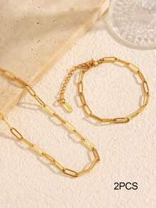 Stainless Steel Waterproof Anti-Fading Gold Cross Necklace & Bracelet Set, Suitable For Women's Daily Wear