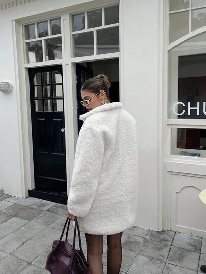 Abrigo largo de piel blanco de cuello alto para damas, ropa de invierno, vestimenta de estilo antiguo, Navidad