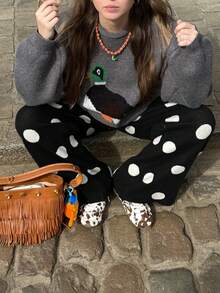 Vivid Style Women's Retro Fashion, Simple Polka Dots, Loose Mixed Colors, Street Commuting Style, Cute Sweater Long Pants,Christmas,Christmas Sweater, New Year