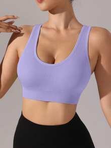 1pc Women's Purple Criss-Cross Back Sports Bra, Suitable For Fitness And Everyday Wear - Purple - View 2