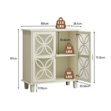 Sideboard With Adjustable Shelves, Freestanding Bathroom Cabinet With Hard Glass Doors, Modern Retro Kitchen Console Table, Decorative Storage Cabinet With Two Doors, Cream Color - 1 - 查看 8