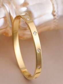 3 Peças Pulseiras Bracelete Floral Banhadas a Ouro 18K em Aço Inoxidável, Incrustadas com Zircônia Cúbica, À Prova d'Água, Joias de Pulso Estilo Europeu para Mulheres, Casual, Casamento, Festa, Dia dos Namorados, Dia das Mães, Presente