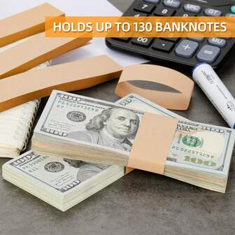 Money Bands 10/50/100 Pack Blank Natural Kraft Brown Cash Bands Self Adhesive Currency Straps For Bill Wrappers Cash Organizer
