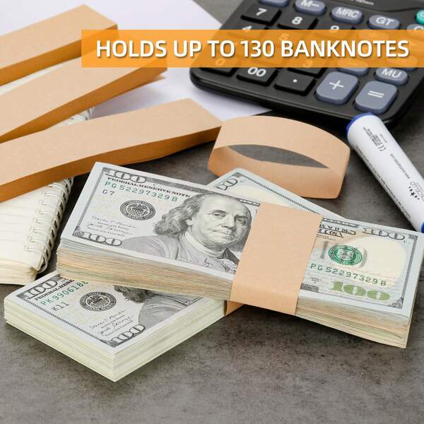 10/50/100 Packung leere natürliche Kraft-Braun Geldstreifen, selbstklebende Währungsstreifen für Geldschein-Umwickler, Bargeld-Organizer
