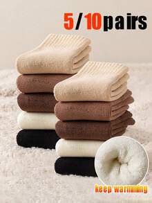 5/10 Pairs Kids Thermal Fleece Socks, Warm & Versatile For Autumn/Winter, Unisex Mid-Calf Socks For Boys & Girls, Suitable For Ages 1-3, 4-7, 8-12, Teens