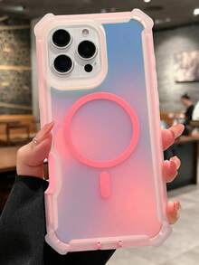 1pc Color Change Laser Dazzling Magnetic Case Compatible With IPhone 17 Air 16 15 14 13 Pro Max Plus Wireless Charge Shockproof Cover - Pink - View 4