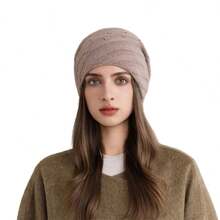 Women Slouchy Hat, Elastic Knitted Hat Pearls Soft Beanie Warm Cap For Casual Daily - Khaki - View 6