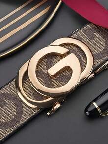 1 Stück 2025 Neuer Herren Gürtel, G Buchstabe Legierung Automatikschließe Gürtel mit G Aufdruck, Premium Leder, eleganter Business oder Freizeitgürtel, geeignet für Hosen, Jeans und Anzüge, verstellbare Größe