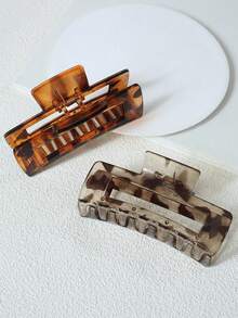 2件套豪华豹纹半透明发爪，大号发爪，适合打造蓬松发型，波西米亚风发饰，可作发夹、发卡、发夹、发卡、发抓夹，秋冬季女士度假及夏季海滩造型必备发饰 - 彩色 - 查看 7