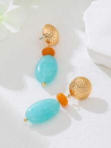 两款波西米亚风格优雅性感的不对称几何波纹玉石树脂吊坠和圆形心形耳环套装，适合聚会、度假和节日。 - 藍色樹脂耳環 - 查看 6