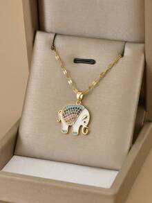 1pc Fashionable Rhinestone Encrusted Elephant Stainless Steel Jewelry Necklace, Suitable For Women's Daily Wear - Elephant Necklace - View 17