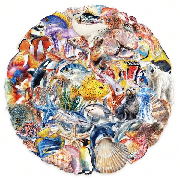 50pcs Transparent Ocean Life Sticker Pack, Creative Aesthetic Stickers For Phone, Diary, Luggage, Notebook, Water Cup, Suitable For Holiday, Party And Birthday Gifts