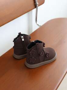 1 双女婴踝靴，可爱花卉图案，全新秋季系列 - 棕色 - 查看 6
