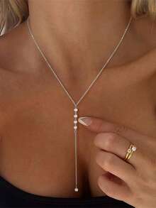 1 件时尚百搭的女士 Y 形水晶吊坠项链，适合日常佩戴和女性节日/婚礼礼物，精致简约的珠宝 - 金色 - 查看 2