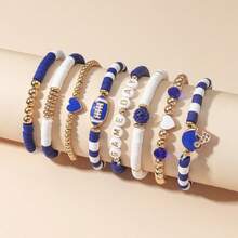 8pcs/Set Football Bracelet, Multi-Layer Crystal Heart, Star, Letter Charm Elastic Friendship Bracelets