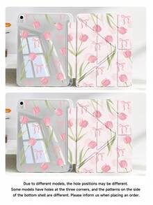 粉色蝴蝶结郁金香双面亚克力水晶保护壳，兼容 iPad 10 代、iPad 10.2/iPad mini 6/iPad mini 7/9.7、Galaxy Tab A9 Plus、3+Y 折叠平板电脑，防弯折，硅胶加固边角，自动唤醒/睡眠，内置笔槽，多角度支架 - 完美日常保护，理想的节日礼物 - 彩色 - 查看 9