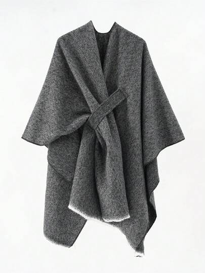 1件女士简约纯色时尚搭扣装饰披肩旅行外套，可作连衣裙穿着