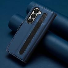 OUKNOEO 时尚商务仿皮手机壳，兼容三星 Galaxy Z Fold 7 6 5 4 3，带笔槽和 3 个卡槽，防盗毛绒钱包式保护套 - 藍色 - 查看 10