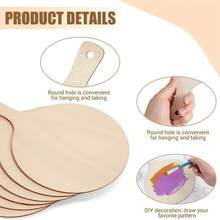 2/6/12 قطعة مجداف خشبي دائري غير مكتمل مع مقبض، مناسب للأعمال اليدوية، ديكور مطبخ عيد الميلاد DIY