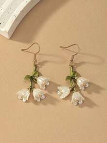1pair Fashionable Chic Countryside Style Lily Flower Drop Earrings - Multicolor - View 2