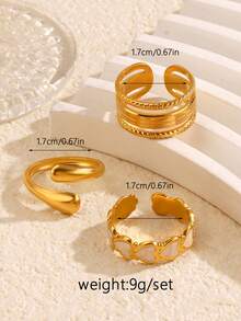 3pcs Set Stainless Steel Fashionable Geometric Heart-Shaped Open Ring, Suitable For Women's Daily Wear - Multicolor - View 8