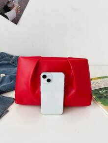 小信封形编织手提包，复古风格女包 - 紅色 - 查看 6