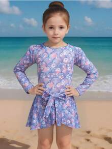 Maiô Infantil Manga Longa Com Saída De Praia Com Proteção Térmica - Escama Azul - Visão 2