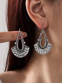 1 对复古波西米亚风格仿古银色调新月吊坠耳环，女士节日装 - 古金色 - 查看 10