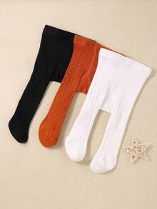 3 条装女婴紧身裤厚针织打底裤长袜连裤袜适合新生儿婴幼儿紧身裤，女婴保暖打底裤适合秋冬季