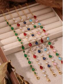 1pc Fashion Geometric Necklace, Stainless Steel Round Enamel Rose Gold Curb Chain DIY Jewelry Making Material - Multicolor - View 1