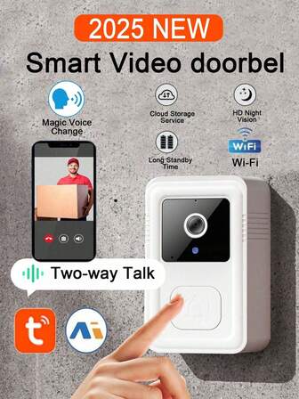 Smart Video Doorbell Camera Wireless, Night Vision Doorbell, Video Doorbell , 2-Way Audio, Cloud Storage, 2.4G WiFi, Instant Alert, Human Detection, Night Vision, Indoor Outdoor