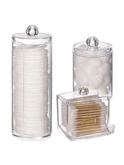 1pc/3pcs Vanity Makeup Organizer, Q-Tip Holder Bathroom Container, Round Pad/Floss Dispenser, For Organizing And Storage