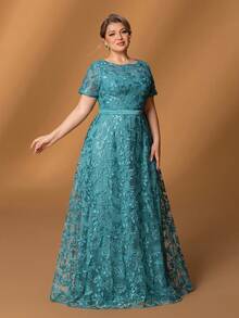 Faeriesty Mosy Plus Short Sleeves Floral Sequin Mother Of The Bride Dress&Wedding Dress&Formal Party Dress&Long Evening Gown