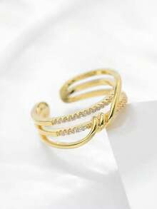 1pc Stainless Steel Minimalist Geometric Design Open Ring, Fashionable & Unique For Women - Yellow Gold - View 5