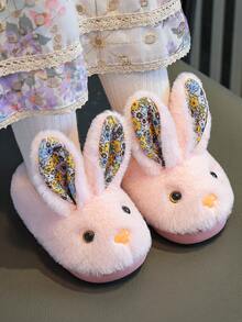 1pair Rabbit Style Children Slippers For Winter, Girls' Cartoon Indoor House Shoes, Warm Anti-Skid Slippers