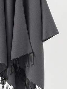 1pc Women's Solid Color Faux Cashmere Fringe Oversized Shawl Collar Open Front Warm Cloak Cape For Dress - Grey - View 3