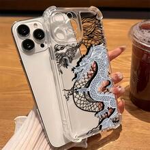 Y2K Cute Double Dragon Pattern Phone Case For IPhone 17 Air 16 15 14 13 12 11 Pro Max X XR XSMAX 8 7 Plus Shockproof Transparent Soft Back Cover - 無色 - 查看 2